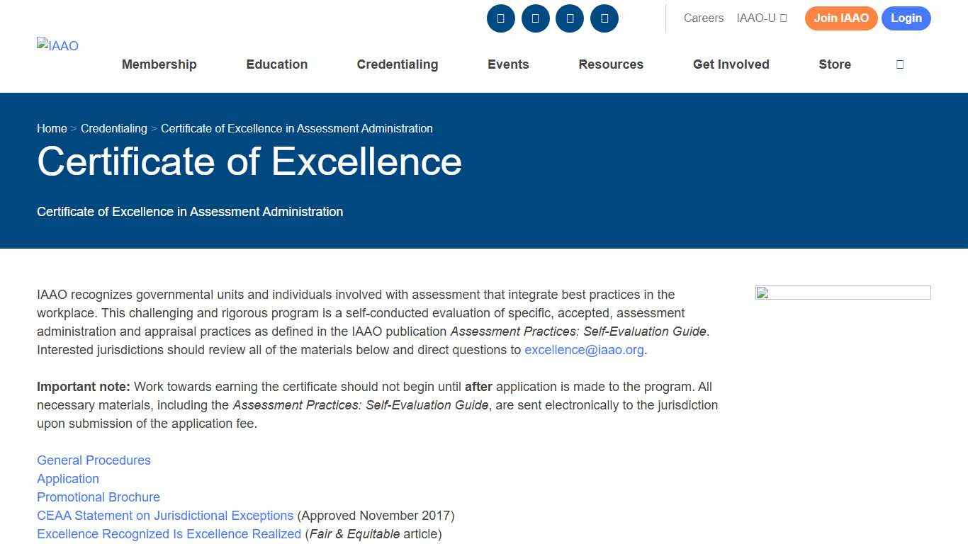 Certificate of Excellence IAAO